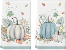 Watercolor Küchentücher Herbst Deko 2er Set Blau 42x65 cm