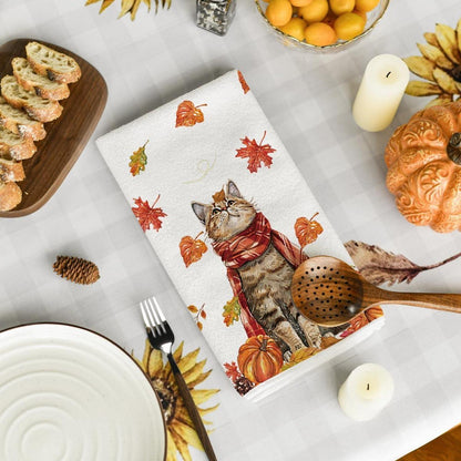Aahornblätter Schal Katze Kürbisse Herbst Küchentücher 42x65cm 2er Set