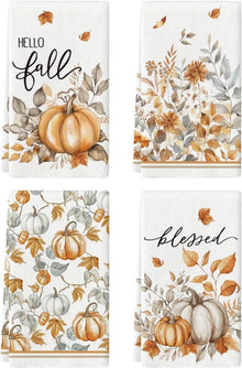 Watercolor Blätter Kürbisse Blumen Herbst Küchentücher 4er Set