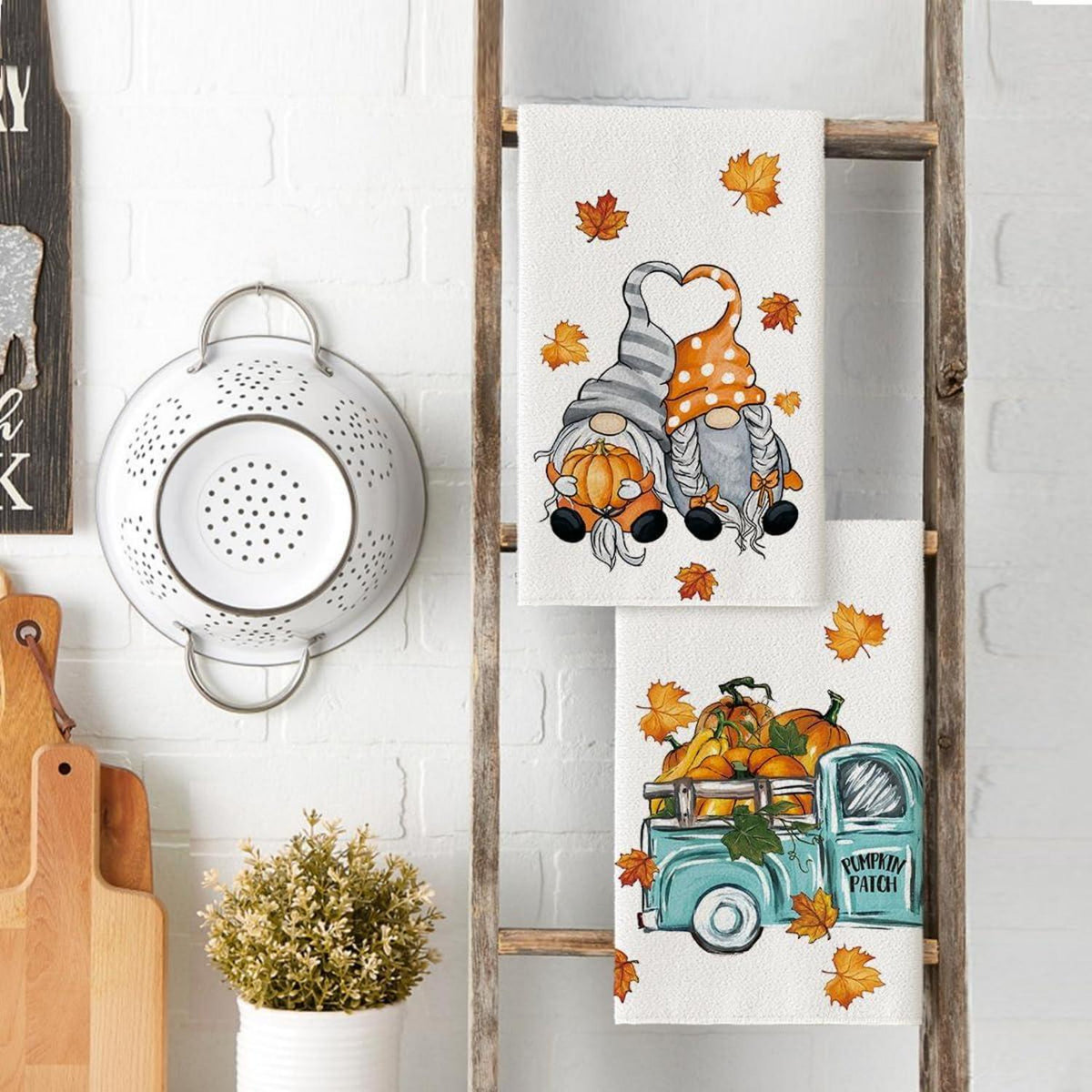 Herbst Küchentücher Gnome Kürbisse LKW Deko 2er Set