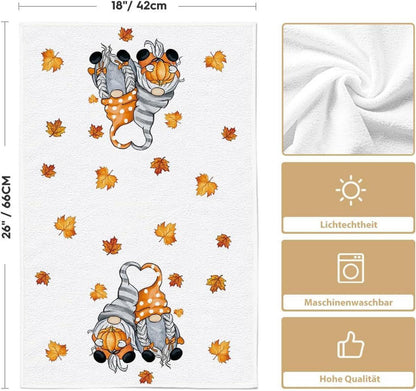 Herbst Küchentücher 2er Set Ahornblätter Kürbisse Gnom 42x65 cm