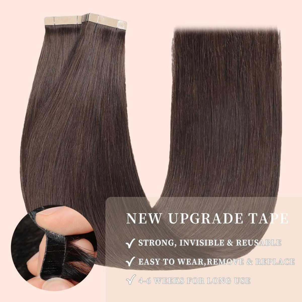 Echthaar Tape Extensions 60cm Schokoladenbraun