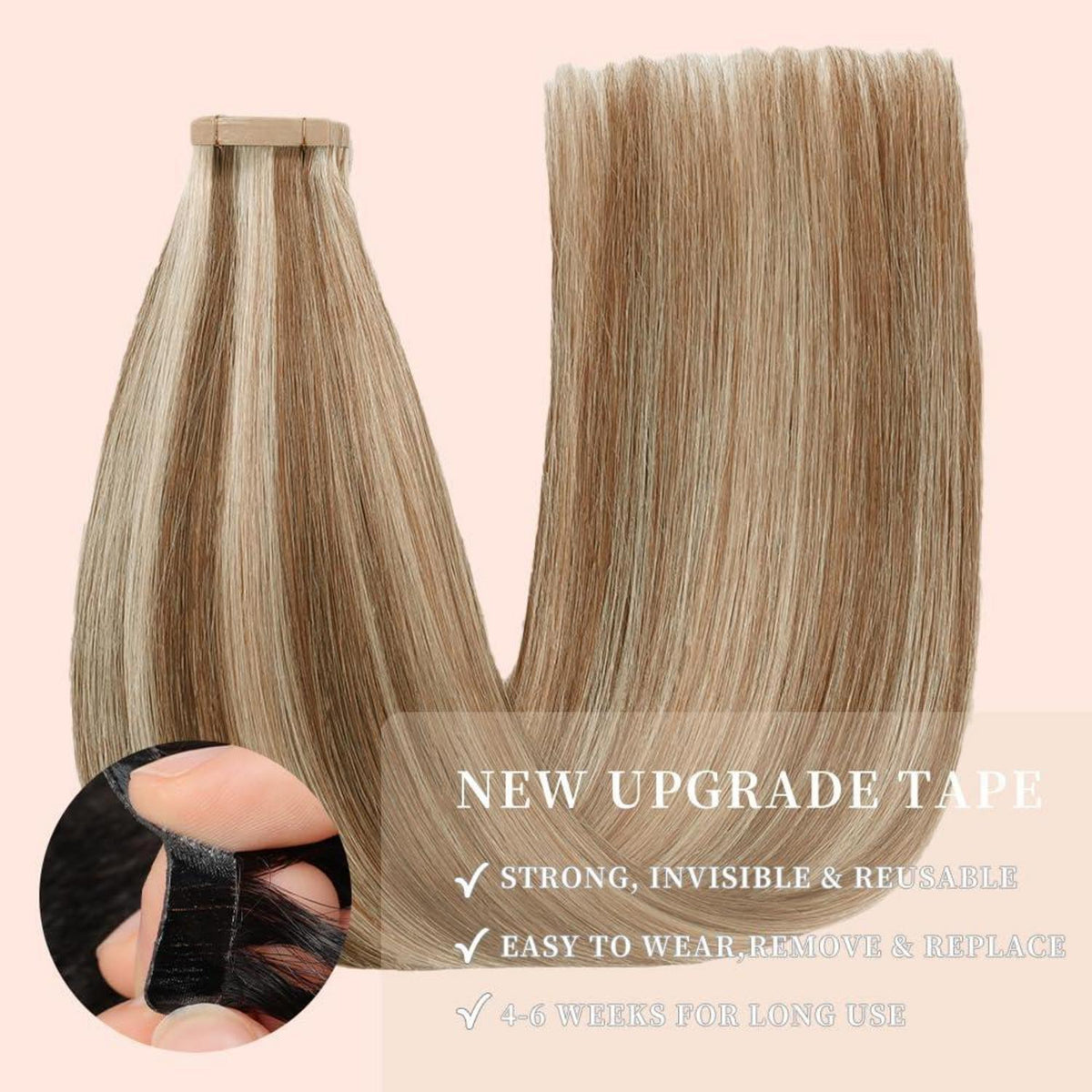 Echthaar Tape Extensions Goldbraun Balayage 55cm
