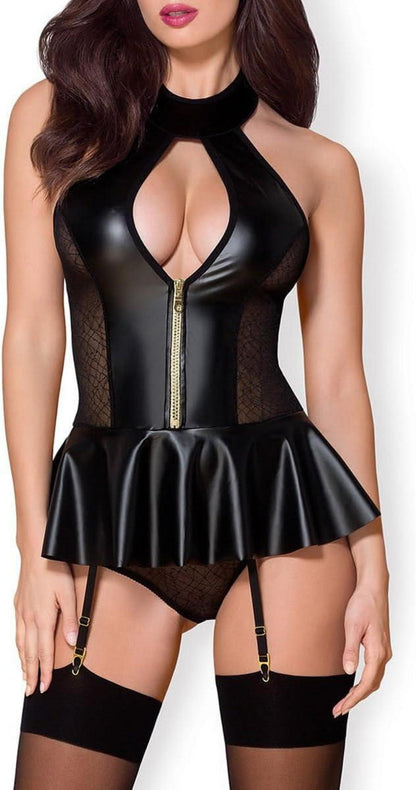 Sexy Wetlook Damen Lederkleid Rückenfrei XL Schwarz