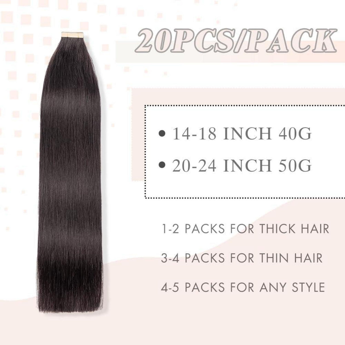 Echthaar Tape Extensions 60cm Schwarz Natürliches Remy Haar