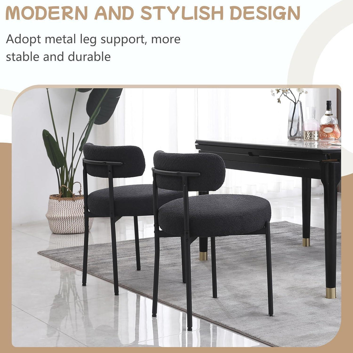 Esszimmerstühle 2er Set, Modern Retro Design, Schwarz