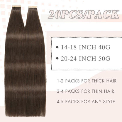 Echthaar Tape Extensions Dunkelbraun 55cm (22 Zoll)