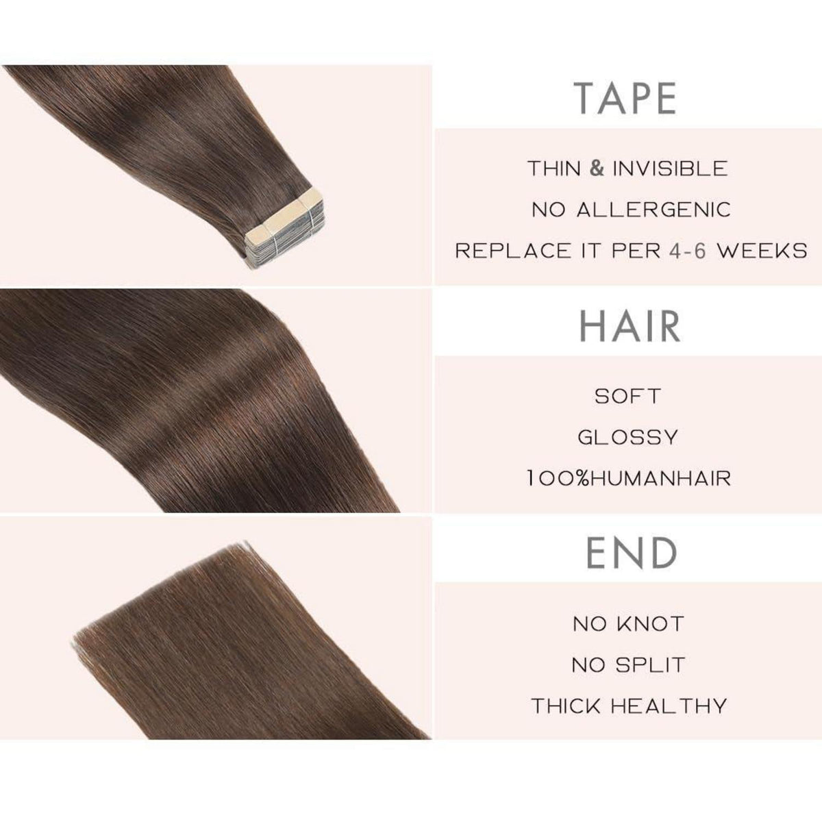 Echthaar Tape Extensions Dunkelbraun 55cm (22 Zoll)