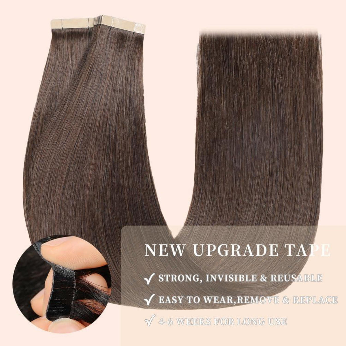 Echthaar Tape Extensions Dunkelbraun 55cm (22 Zoll)