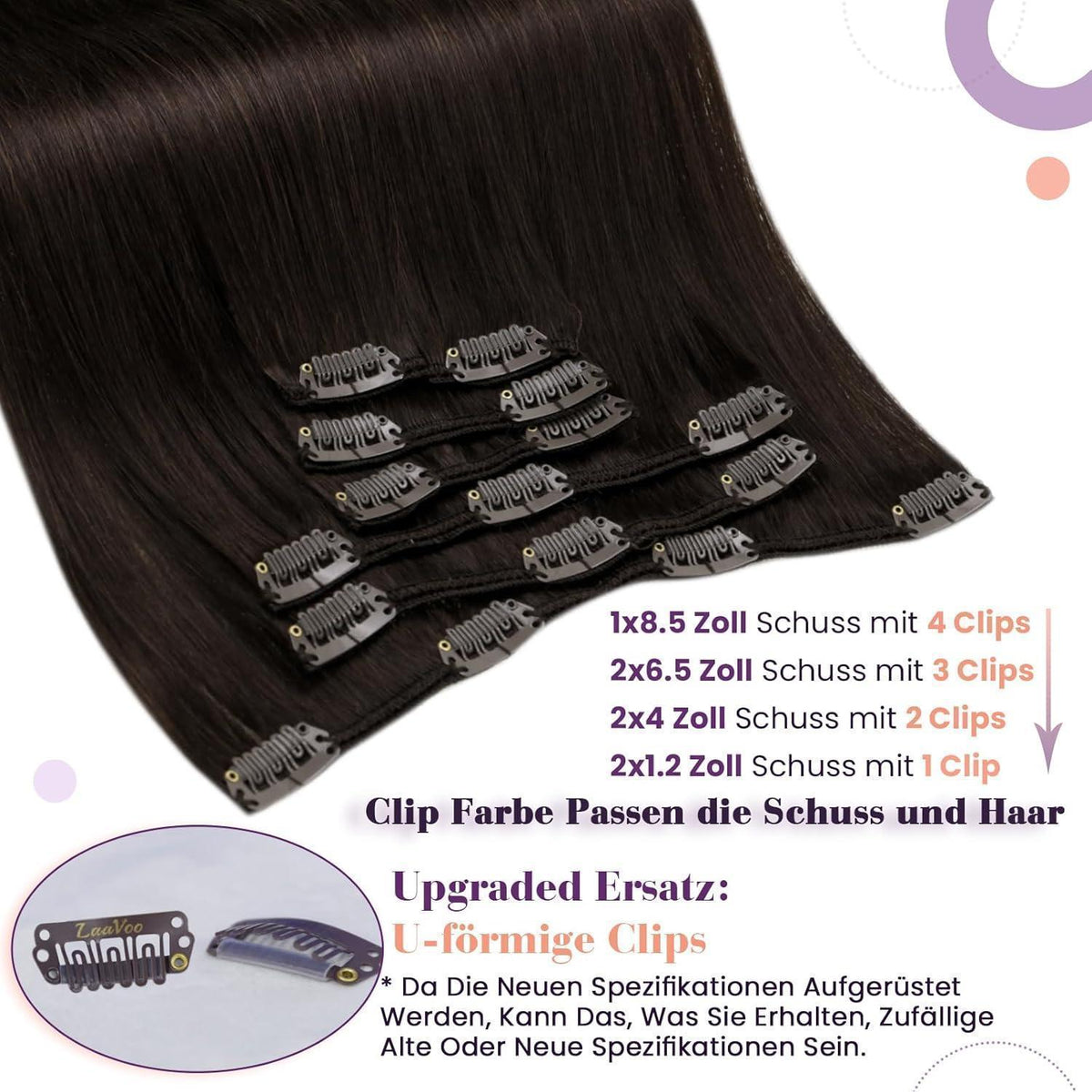 Echthaar Clip-in Extensions Braun Dunkelbraun 45cm