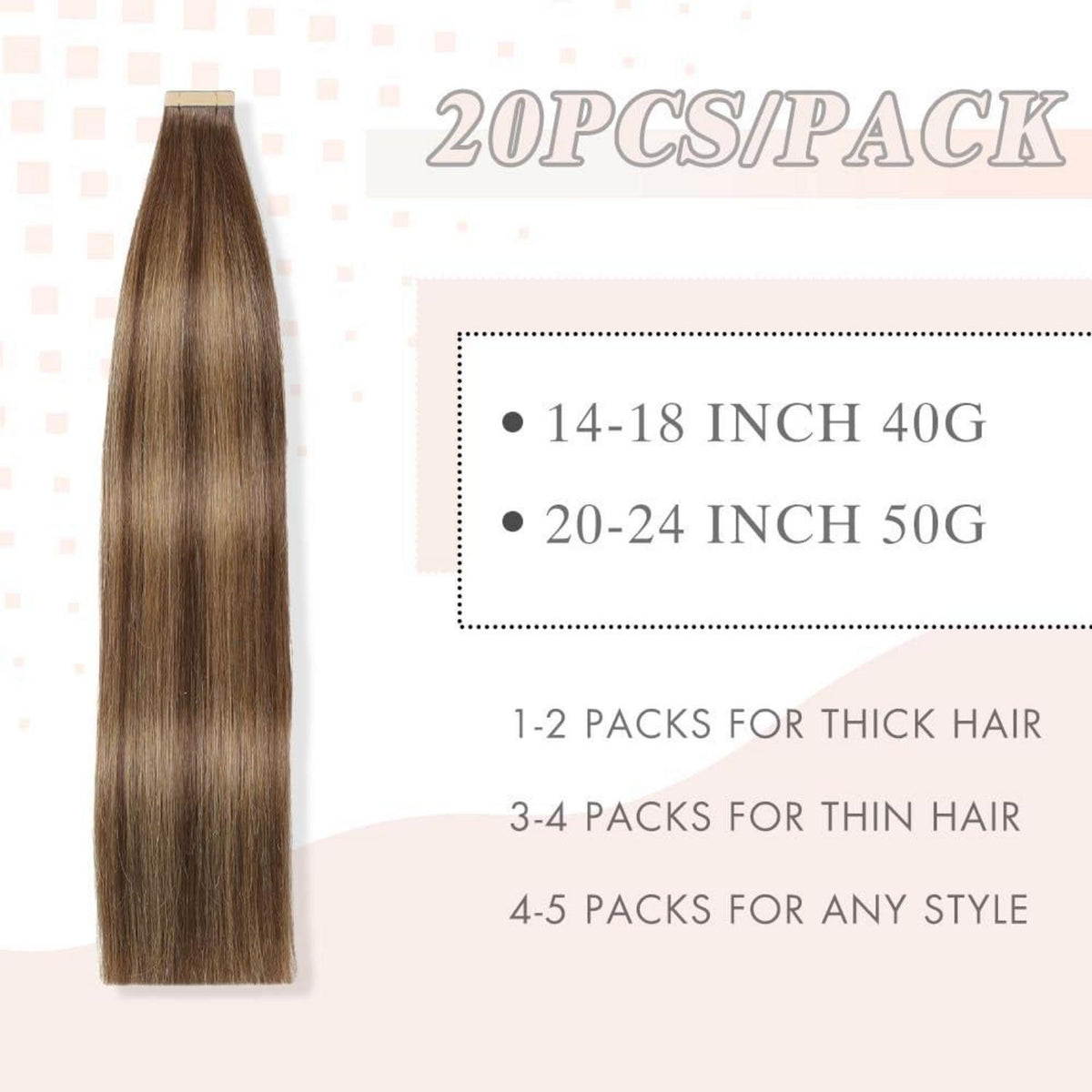 Echthaar Tape Extensions Goldbraun 60cm (24 Zoll)