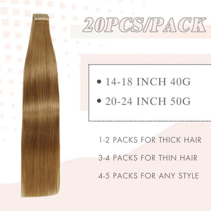 Echthaar Tape Extensions 60cm (24 Zoll) Gerade