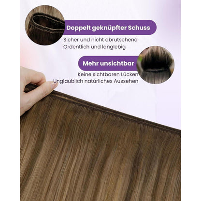 Echthaar Tressen zum Einnähen Balayage Braun Ombre Goldblond