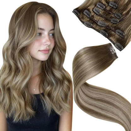 Echthaar Clip-In Extensions 45cm #8/60/8 – Volumenset