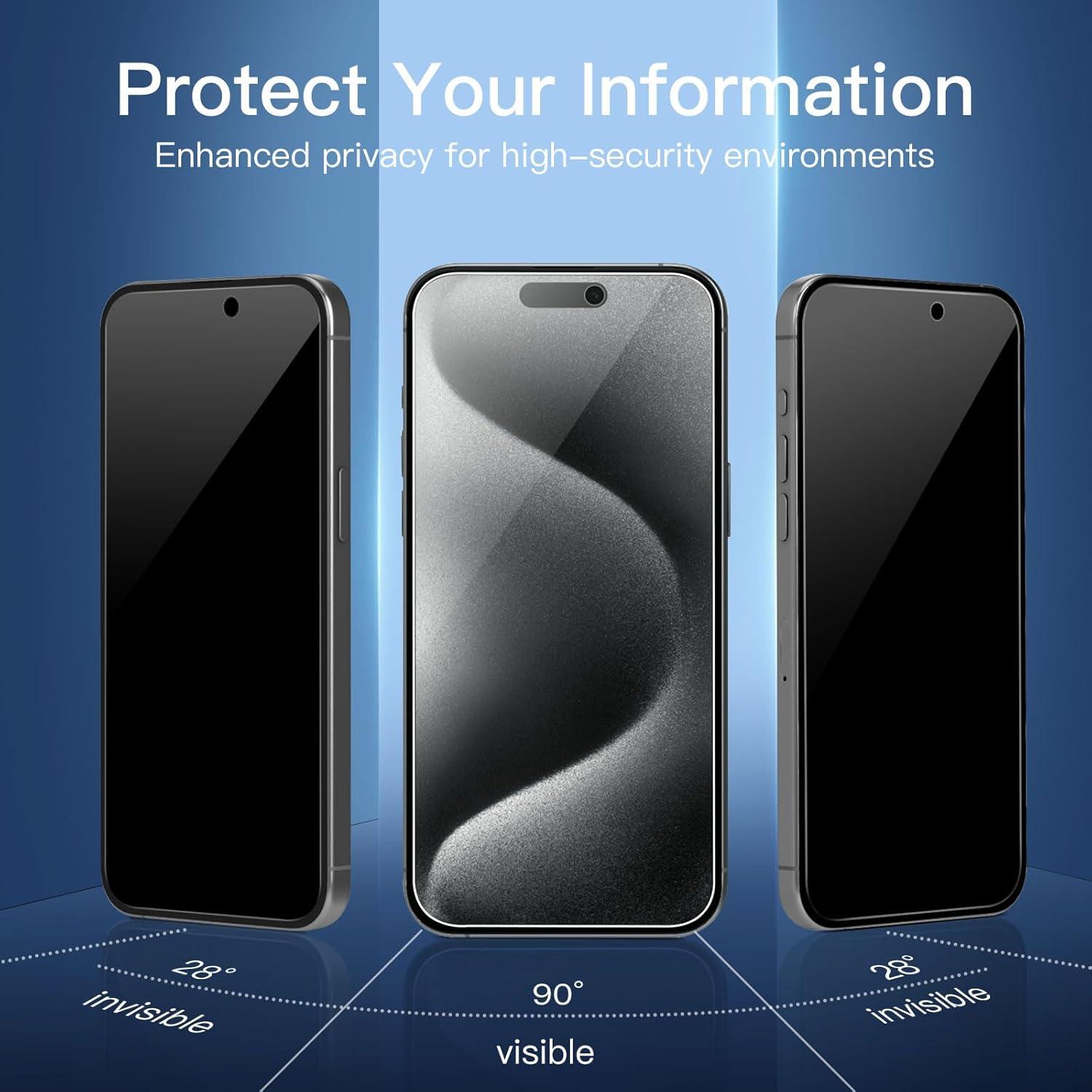 NEW'C 3x Panzerglas Sichtschutz für iPhone 15 Pro Max/15 Plus 6,7 Zoll