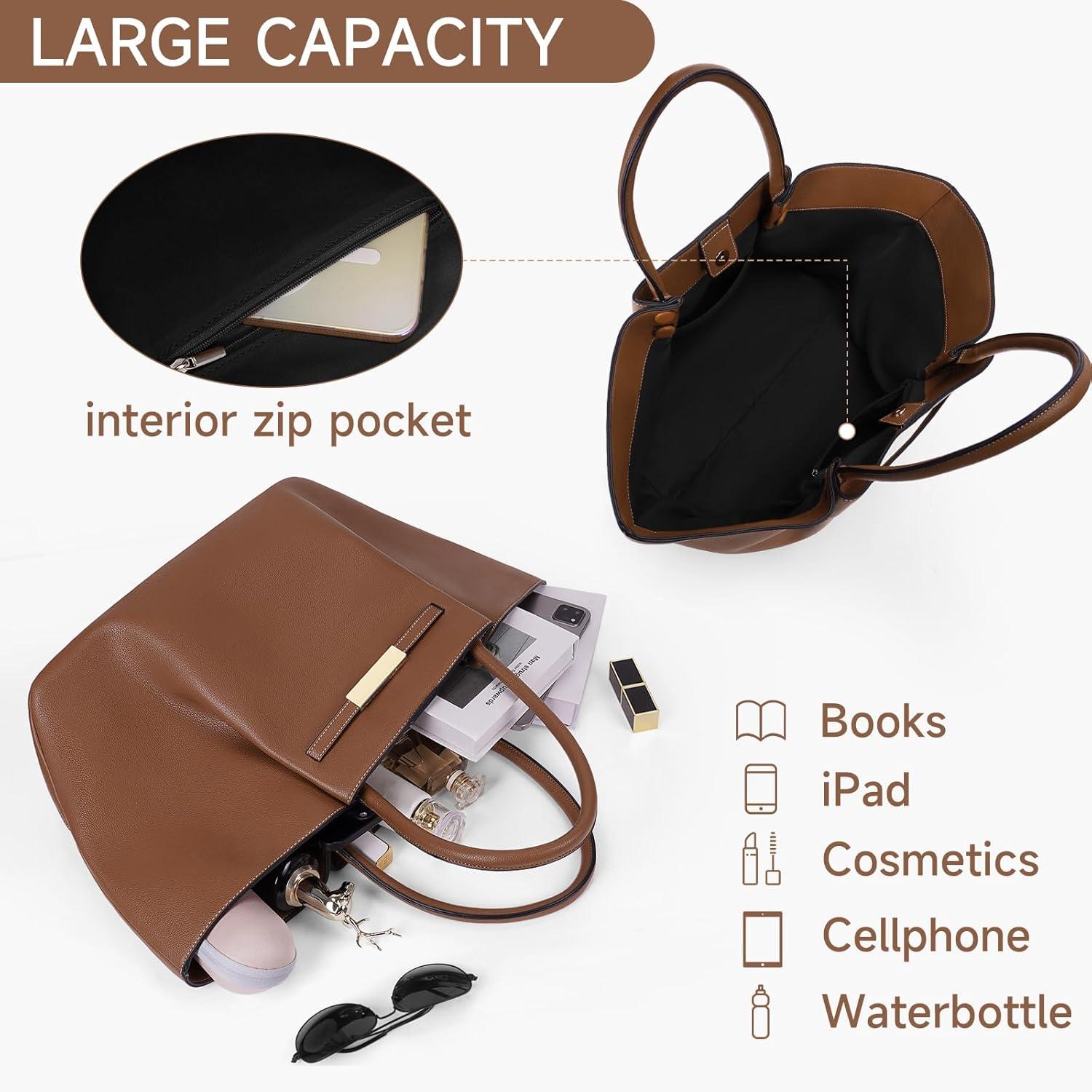 TIAASTAP Tote Bag Damen Kunstleder groß Braun - Handtasche Schultertasche Umhängetasche Beuteltasche Hobo Women