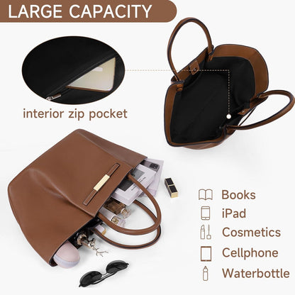 TIAASTAP Tote Bag Damen Kunstleder groß Braun - Handtasche Schultertasche Umhängetasche Beuteltasche Hobo Women