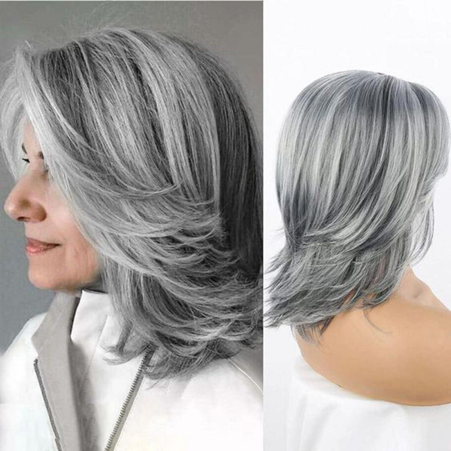 Graue Schulterlänge Mullet Synthetische Cosplay Perücke