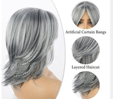 Graue Damen Schulterlänge Synthetik Cosplay Perücke