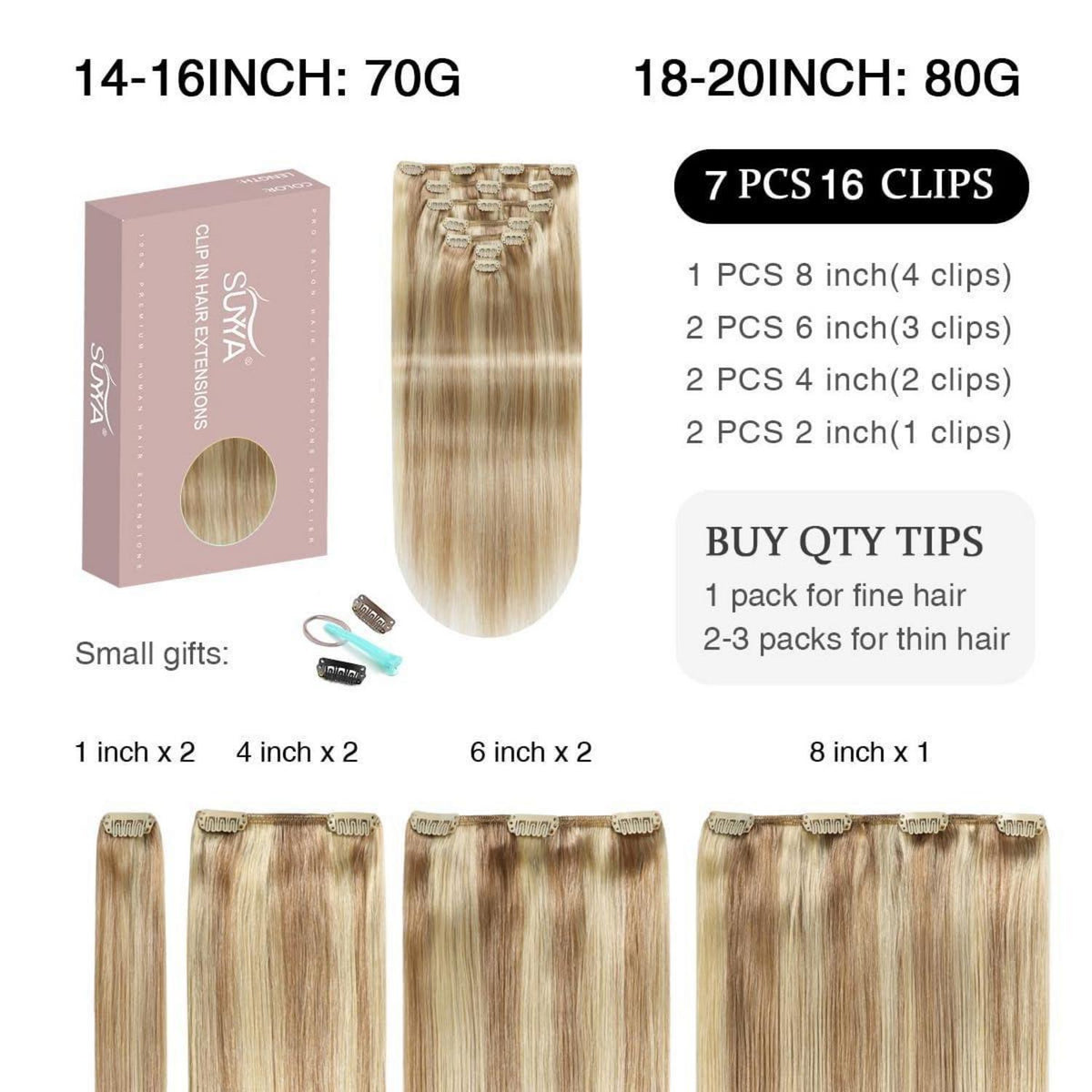 Echthaar Clip-In Extensions Gerade #P18/613 Aschblond mit Bleichblond