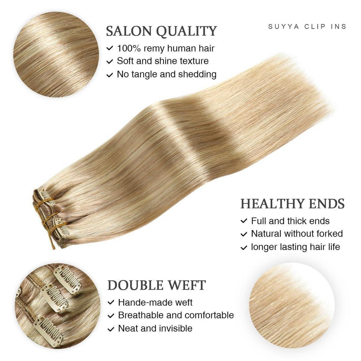 Echthaar Clip-In Extensions Gerade #P18/613 Aschblond mit Bleichblond