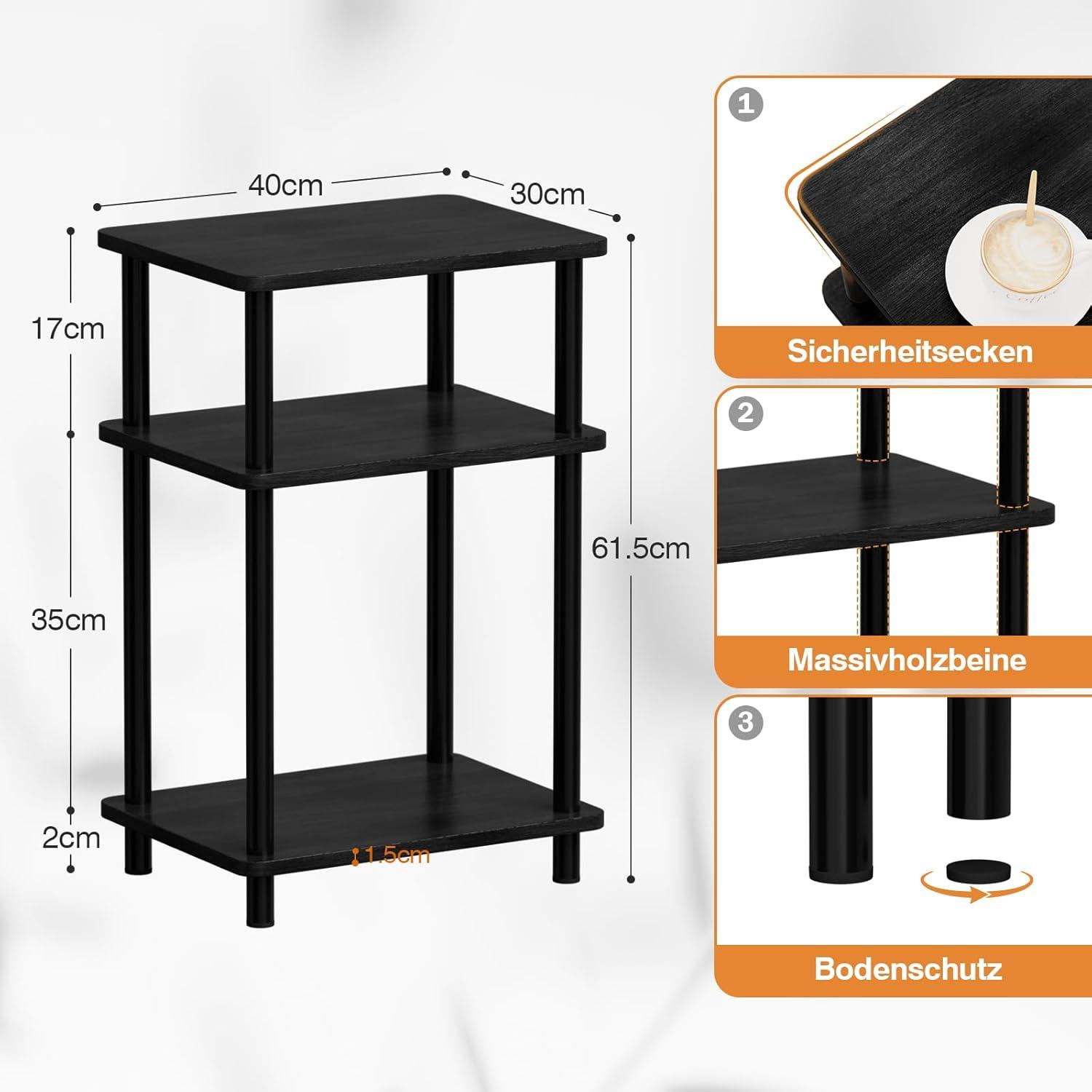 3 Tier Beistelltisch Schwarz Stabiler Holztisch 40x30x61.5cm