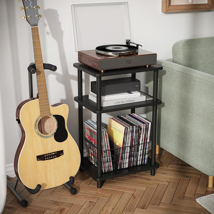 3 Tier Beistelltisch Schwarz Holz 40x30x61.5cm für Wohnzimmer & Schlafzimmer