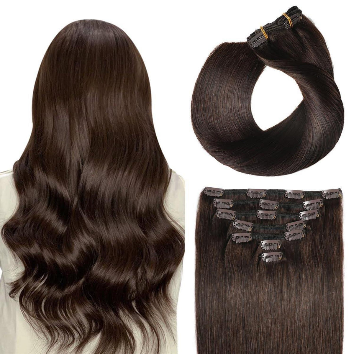 Echthaar Clip-In Extensions Dunkelbraun #2 (50cm, 80g)