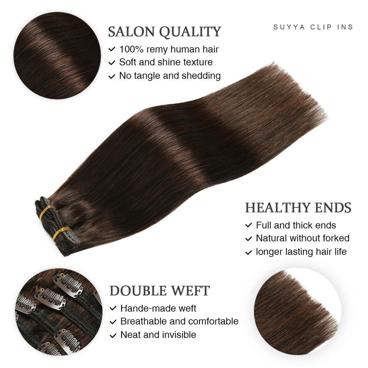 Echthaar Clip-In Extensions Dunkelbraun #2 (50cm, 80g)