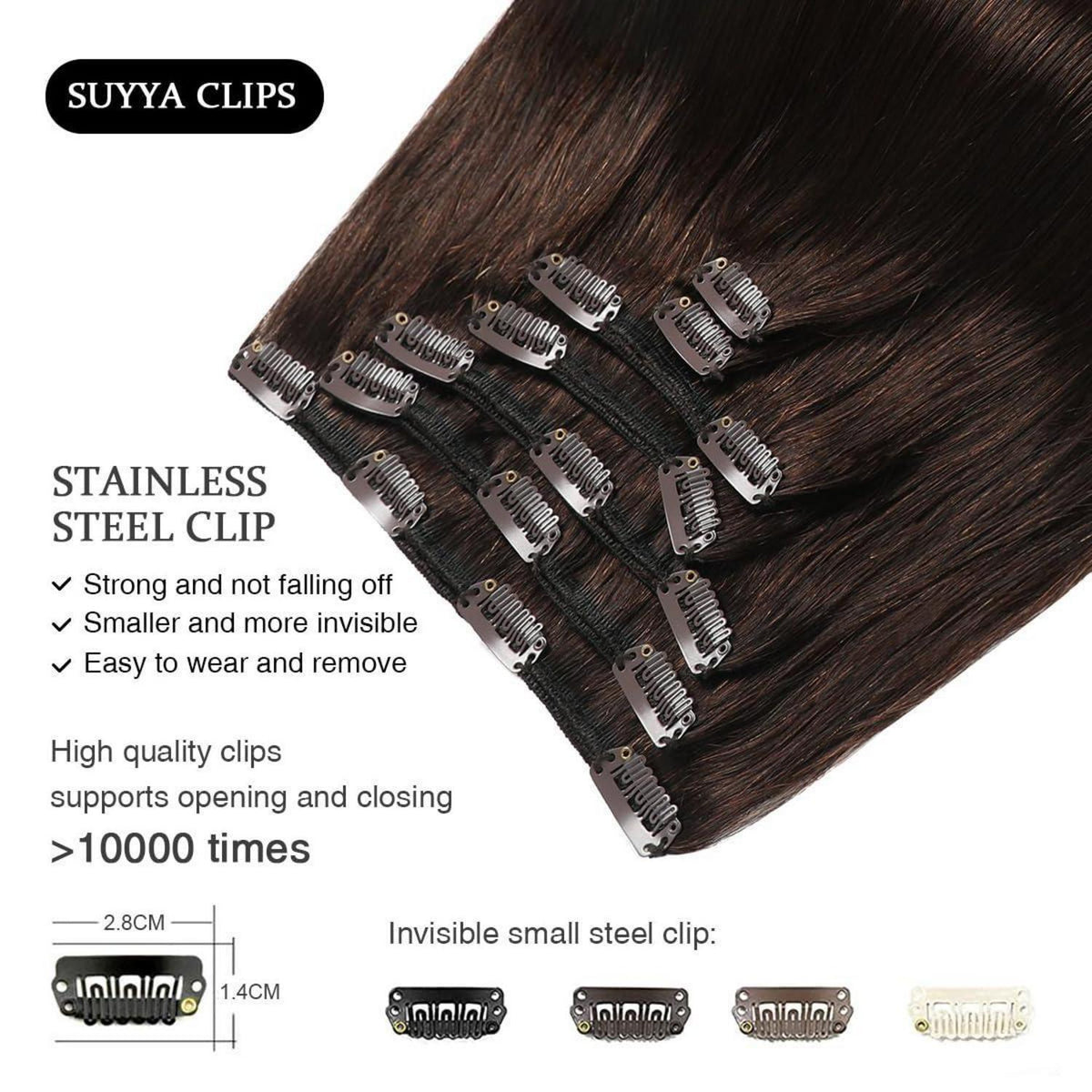 Echthaar Clip-In Extensions Dunkelbraun #2 (50cm, 80g)
