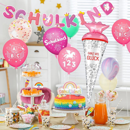 Einhorn Einschulung Deko Set Mädchen Junge Schulanfang Luftballons