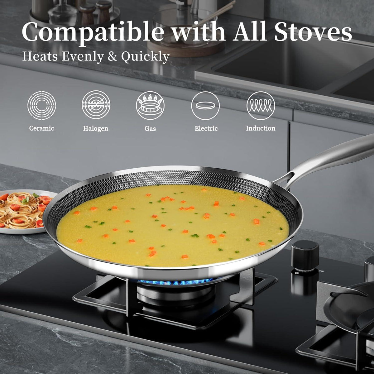 Crepe Pfanne Edelstahl 26cm Antihaft Induktion PFOA Frei