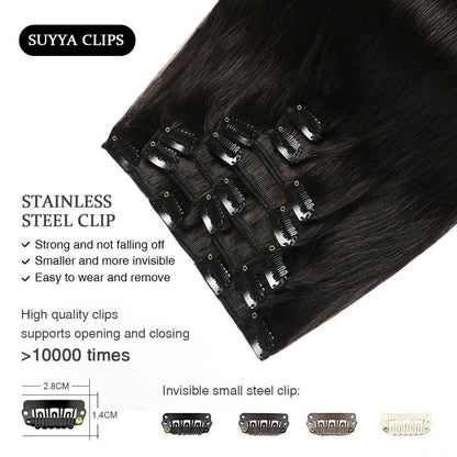 Echthaar Clip-in Extensions Gerade Schwarz 45cm