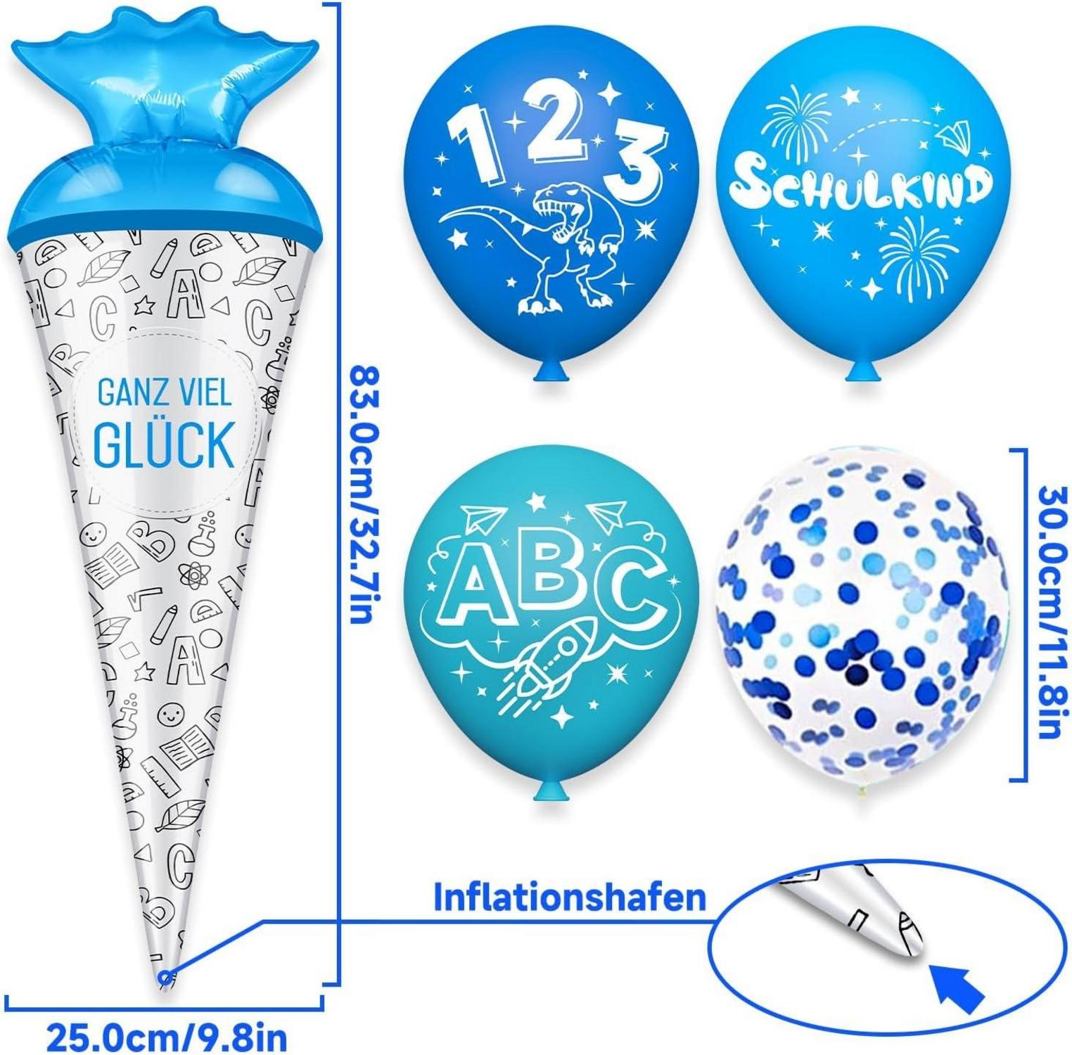 Dinosaurier Einschulung Deko Set Blau ABC 123 Luftballons & Tortendeko