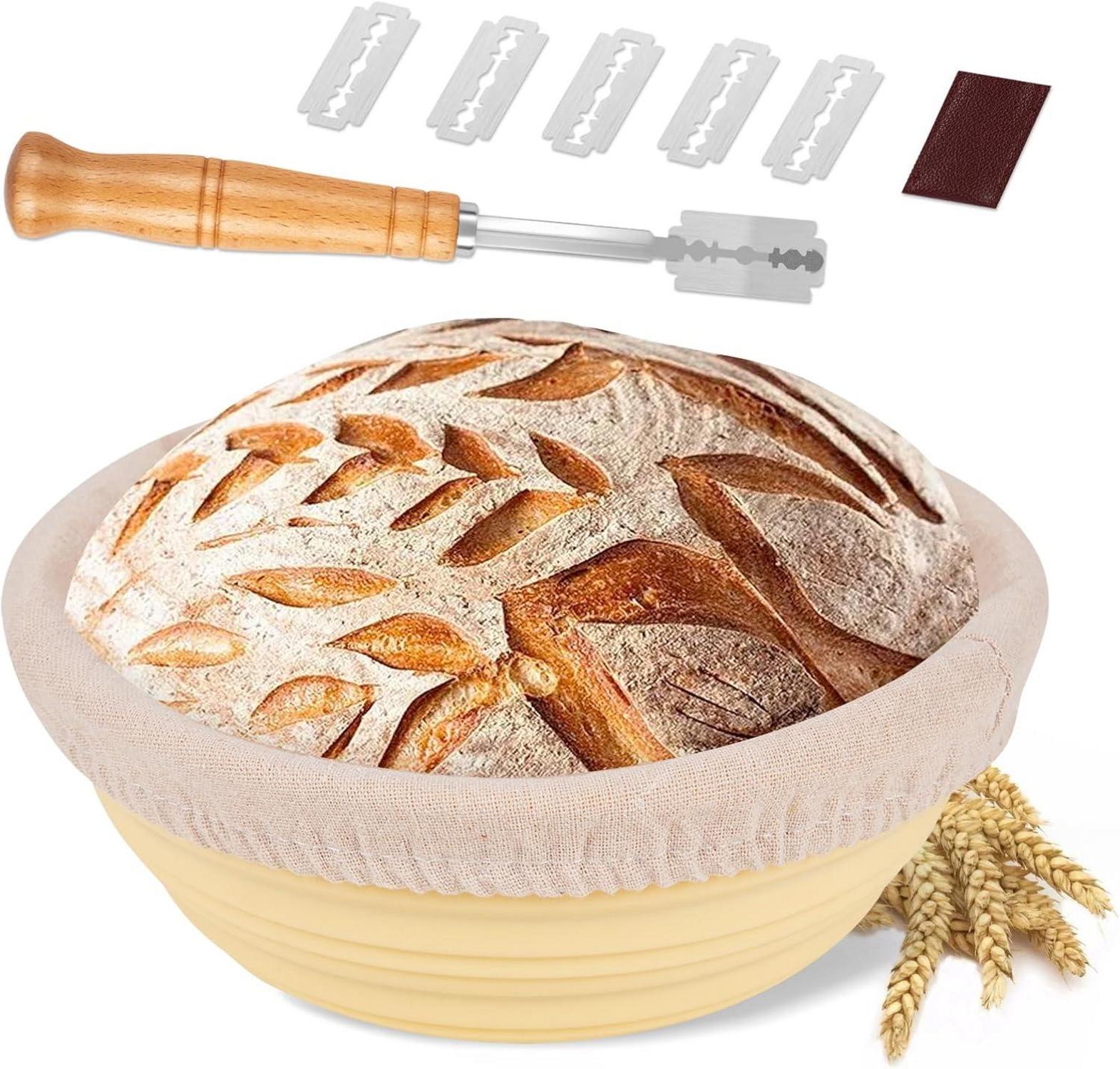 Gärkorb Set Silikon Rund Brot Backen Bäckermesser Faltbar・Leicht