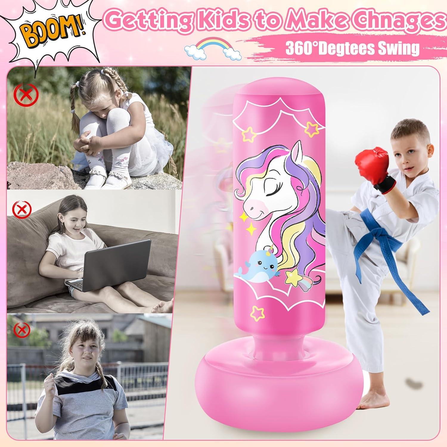 Aufblasbarer Kinder Boxsack 168cm mit Boxhandschuhen - Freistehender Boxsack presto für Karate, Taekwondo, MMAüben