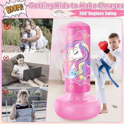 Aufblasbarer Kinder Boxsack 168cm mit Boxhandschuhen - Freistehender Boxsack presto für Karate, Taekwondo, MMAüben
