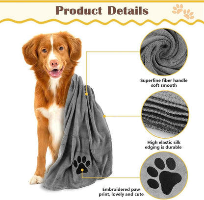 2er Set Hundehandtuch Extra Saugfähig für Hunde und Katzen 100x50cm Grau