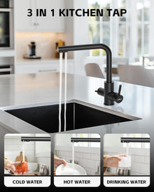 APPASO 3 Wege Wasserhahn Schwarz - 360° Drehbar - 3 in 1