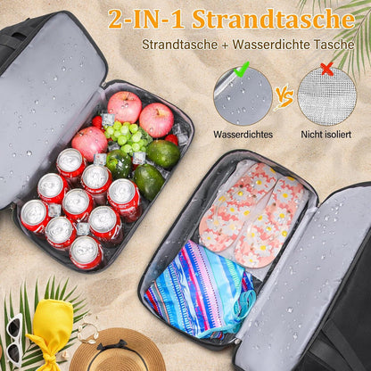 Große Strandtasche XXL mit Nass-/Trockenfach - 42L