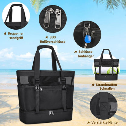Strandtasche XXL mit Reißverschluss 42L Badetasche Damen Groß Beach