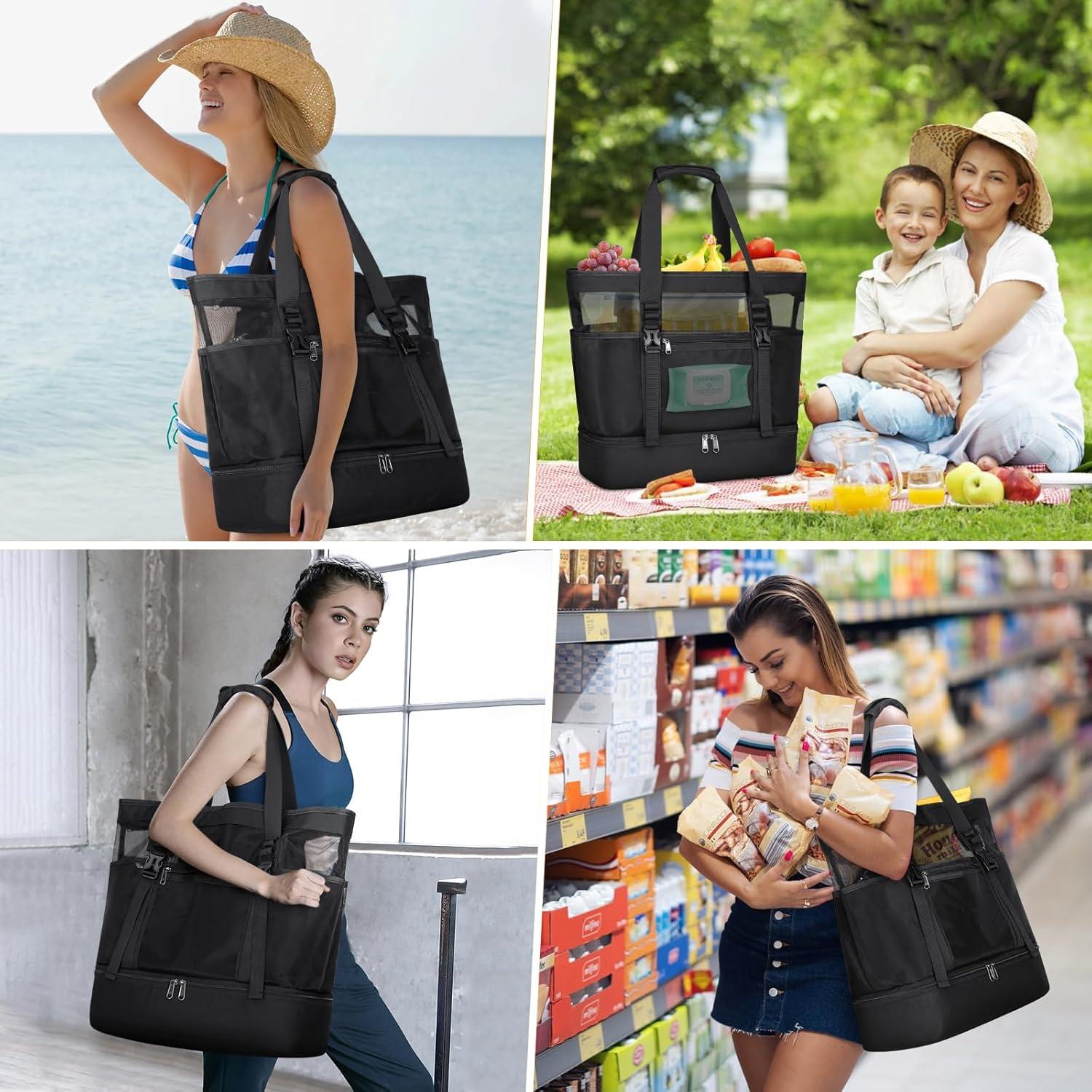 Strandtasche XXL 42L Damen Reißverschluss Beach Bag mit Nass-Trockenfach
