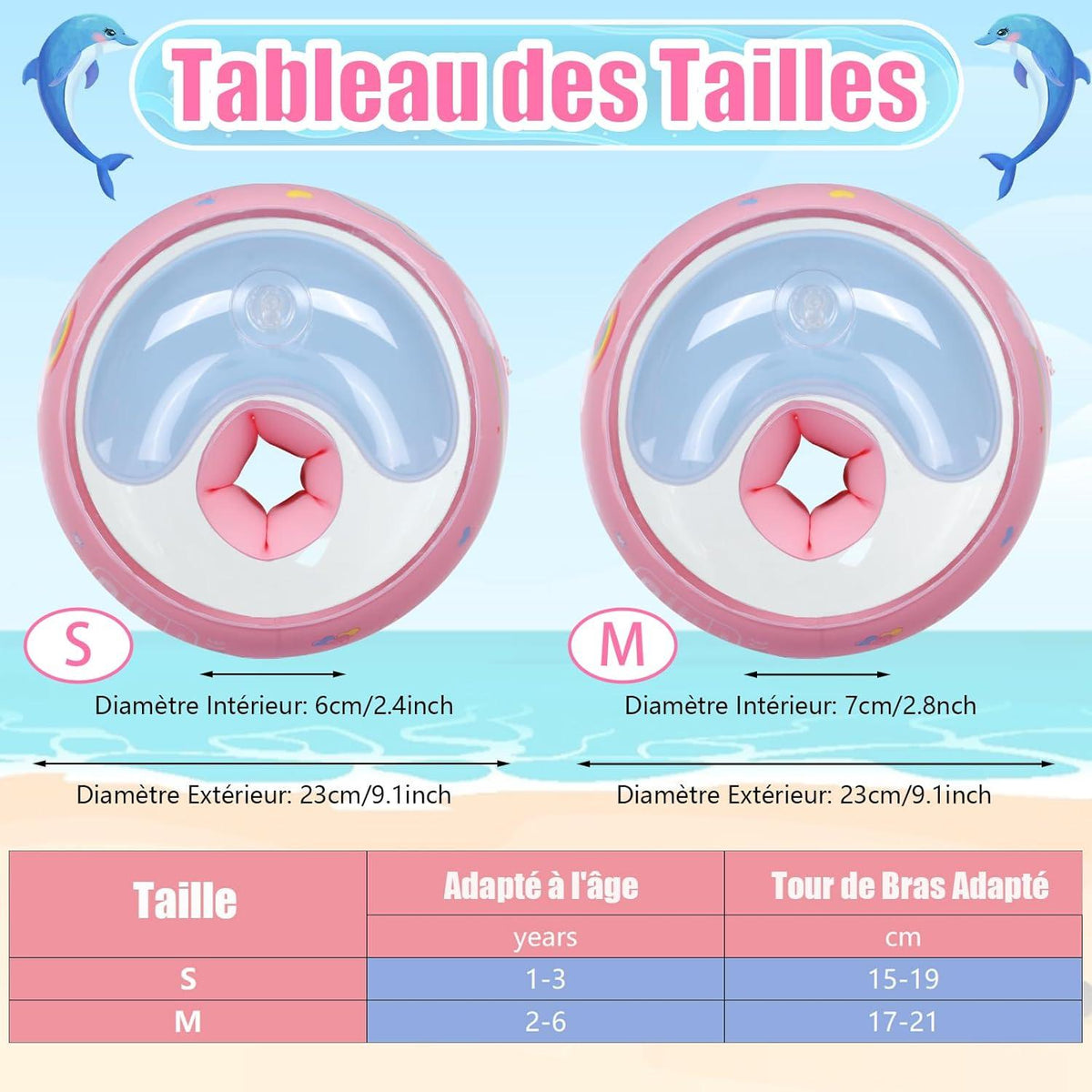 Schwimmflügel Kinder Babys 3 Airbags Rosa M 7CM 1-6Jahre