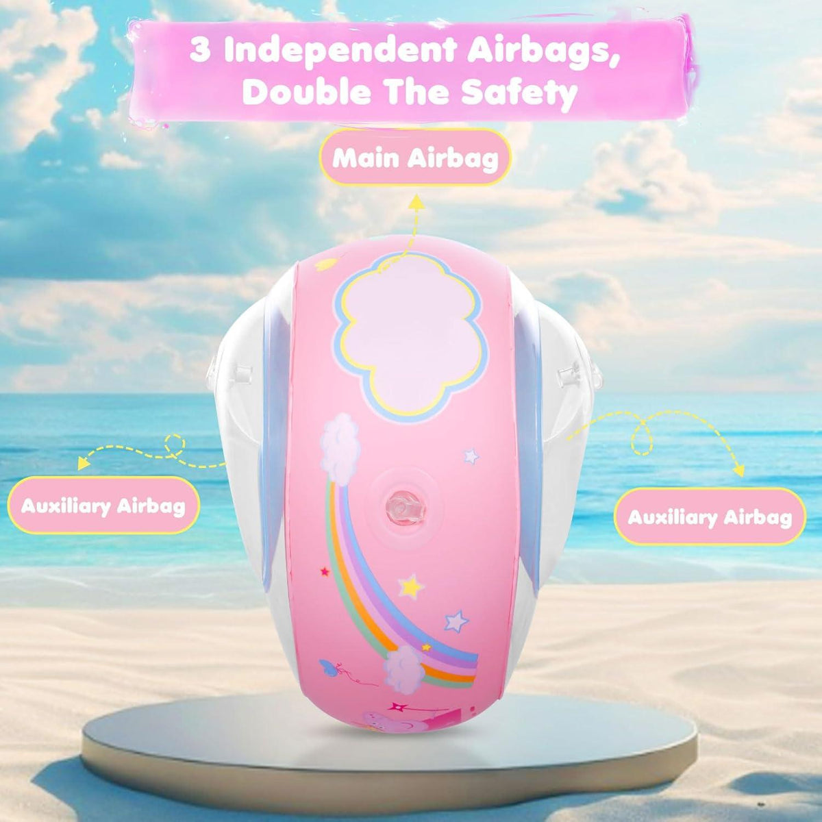 Aufblasbare Schwimmflügel Kinder Mädchen Jungen 3 Airbags Sicherheitssystem Rosa