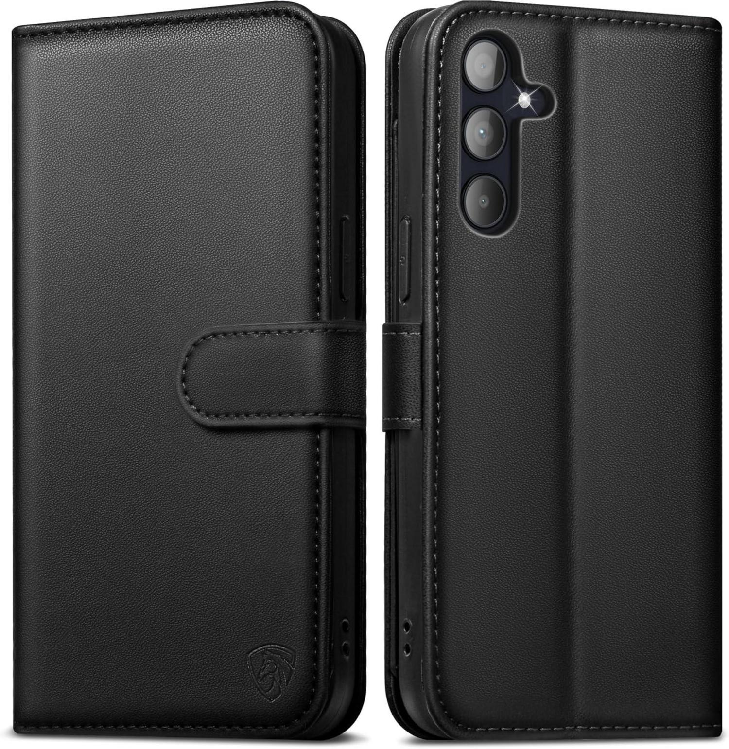 Samsung Galaxy A55 Handyhülle Schwarz RFID Schutz Glas Lederhülle
