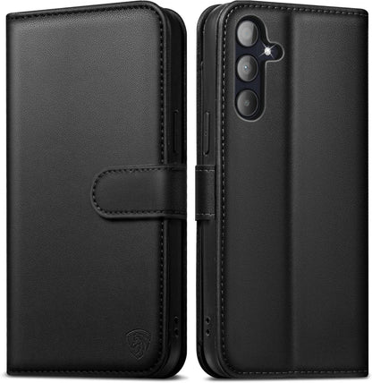 Samsung Galaxy A55 Handyhülle Schwarz RFID Schutz Glas Lederhülle