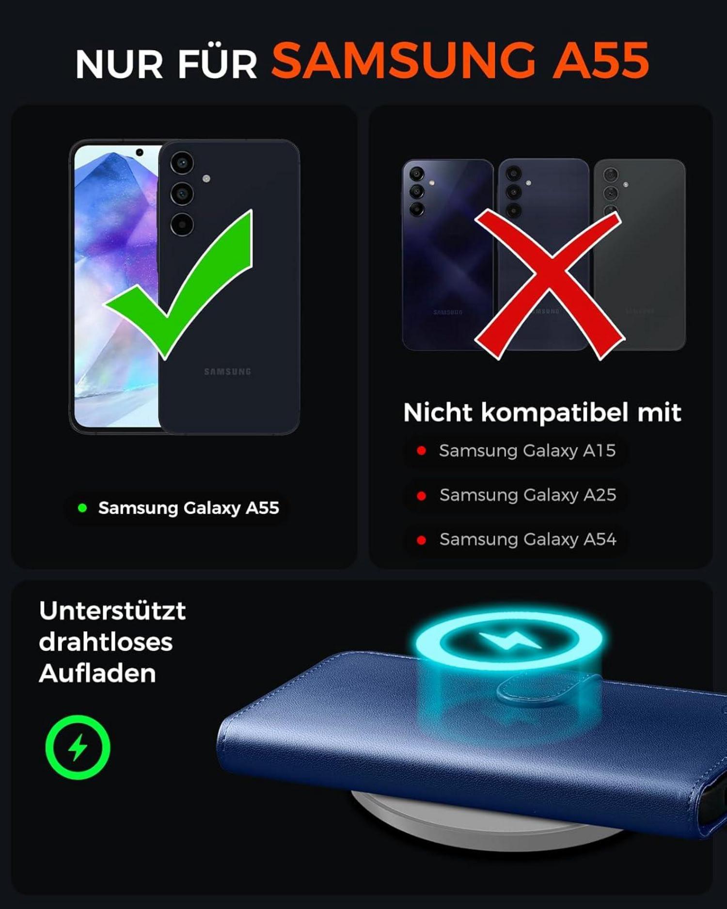 Handyhülle Samsung Galaxy A55 5G Schutzhülle Königsblau RFID Magnet