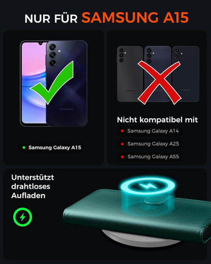 Samsung Galaxy A15 Handyhülle Schutzglas Kartenfächer Grün