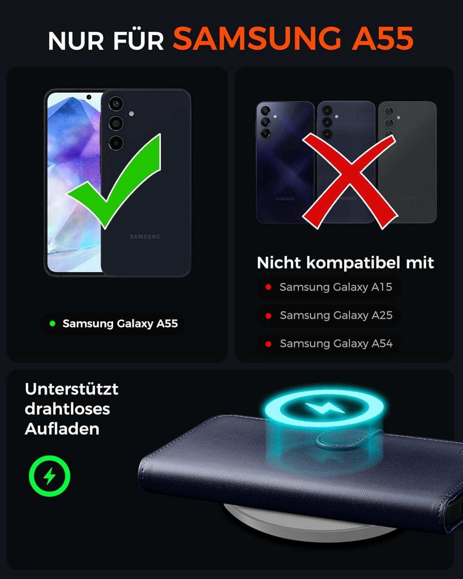 Samsung Galaxy A55 5G Handyhülle Blau Premium Lederhülle RFID Magnet
