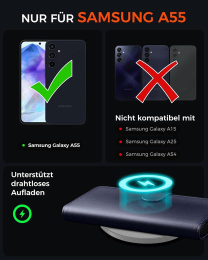 Samsung Galaxy A55 5G Handyhülle Blau Premium Lederhülle RFID Magnet